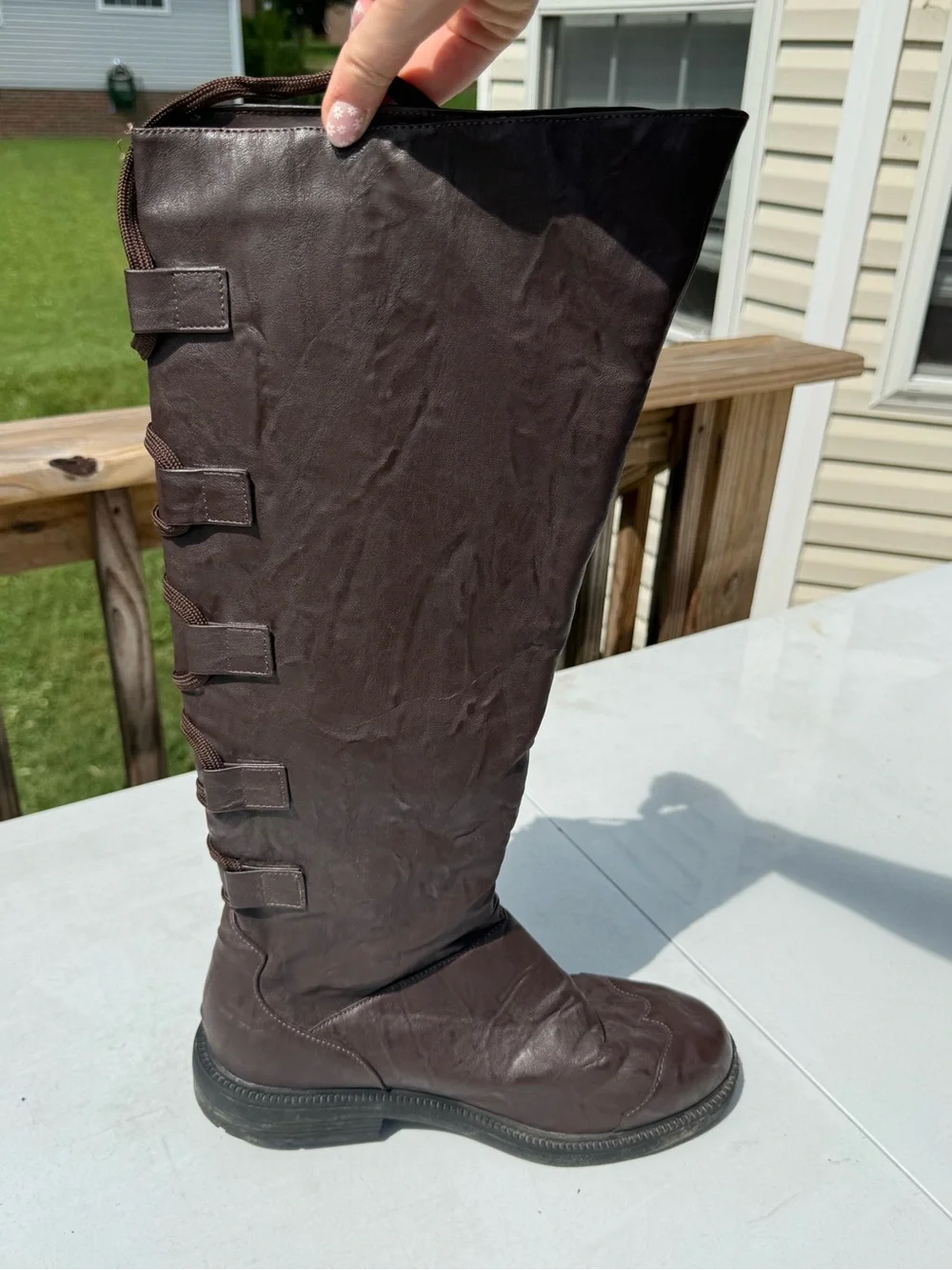 Over-the-Knee Lace-Back Riding Boots in Dark Brown